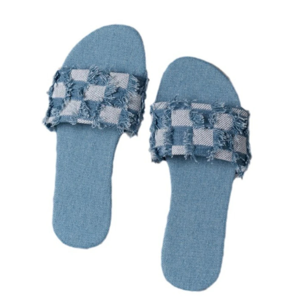 Summer Denim Flat Slippers Women Beach Flip Flops Sandals