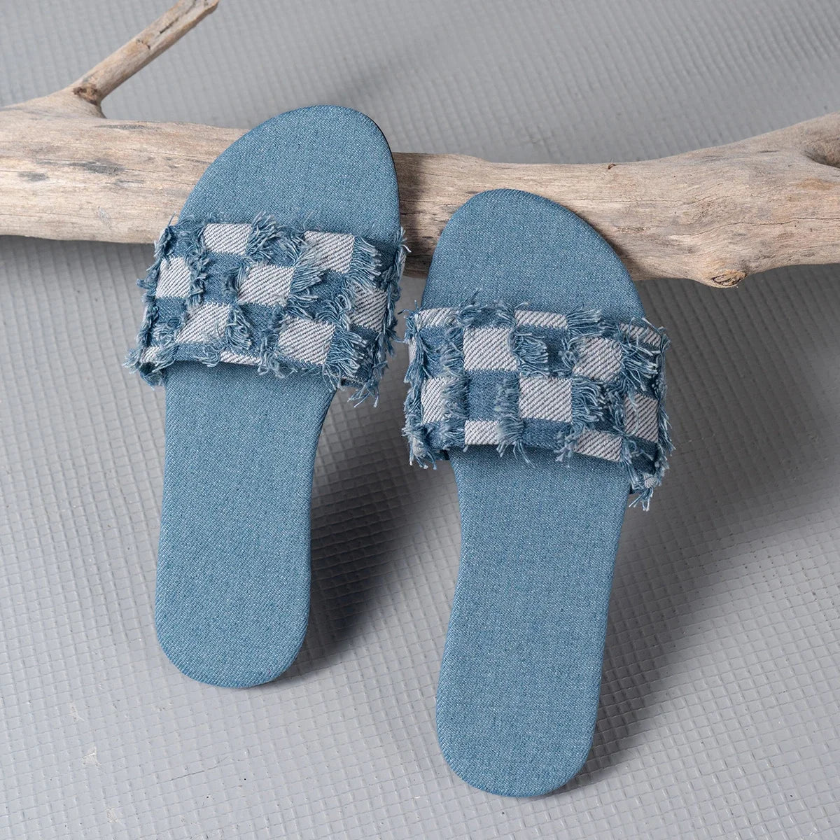 Summer Denim Flat Slippers Women Beach Flip Flops Sandals