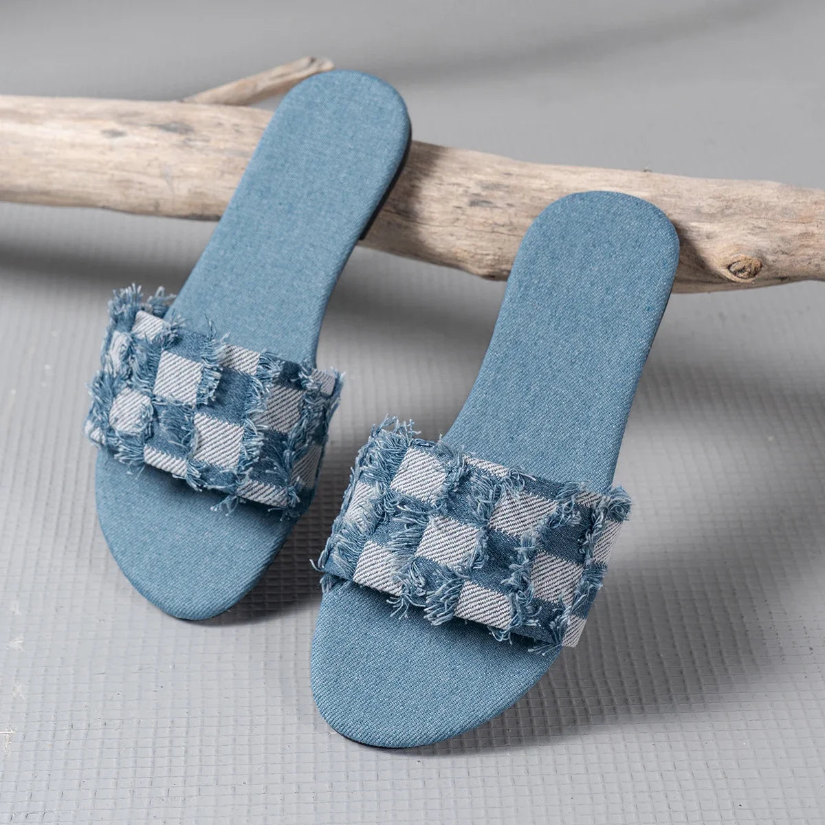 Summer Denim Flat Slippers Women Beach Flip Flops Sandals